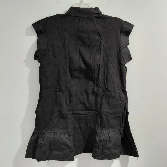 Womens Black Collared Sleeveless Shirt Dress Ruffle Hem Size L - Picture 2 of 13